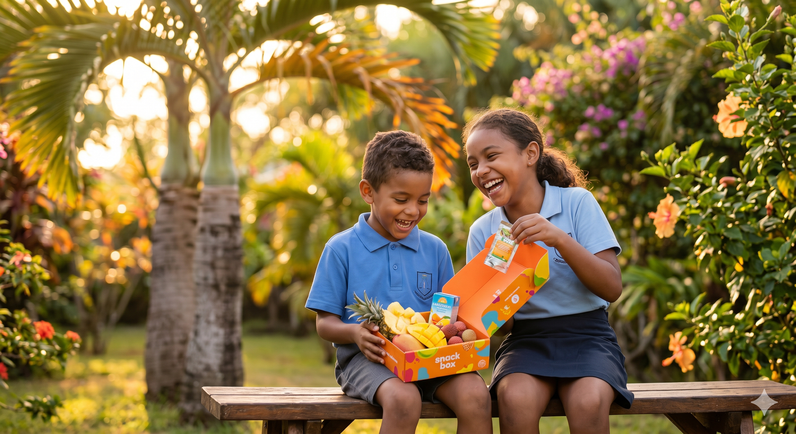 Deux enfants réunionnais heureux avec leur Ti Goûter box